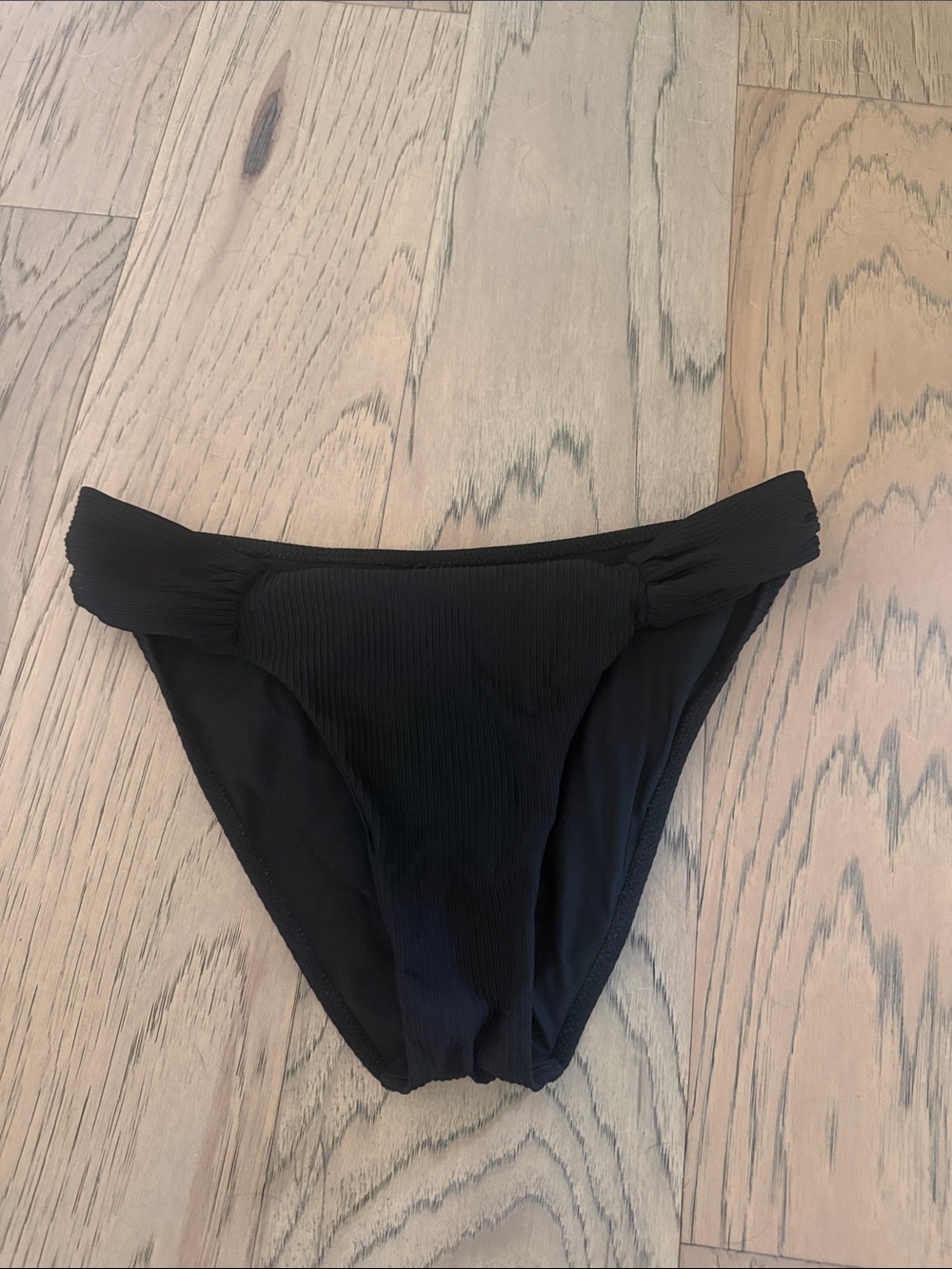 Black Ribbed Bikini Bottom - Sleek High-Cut Swimwear
